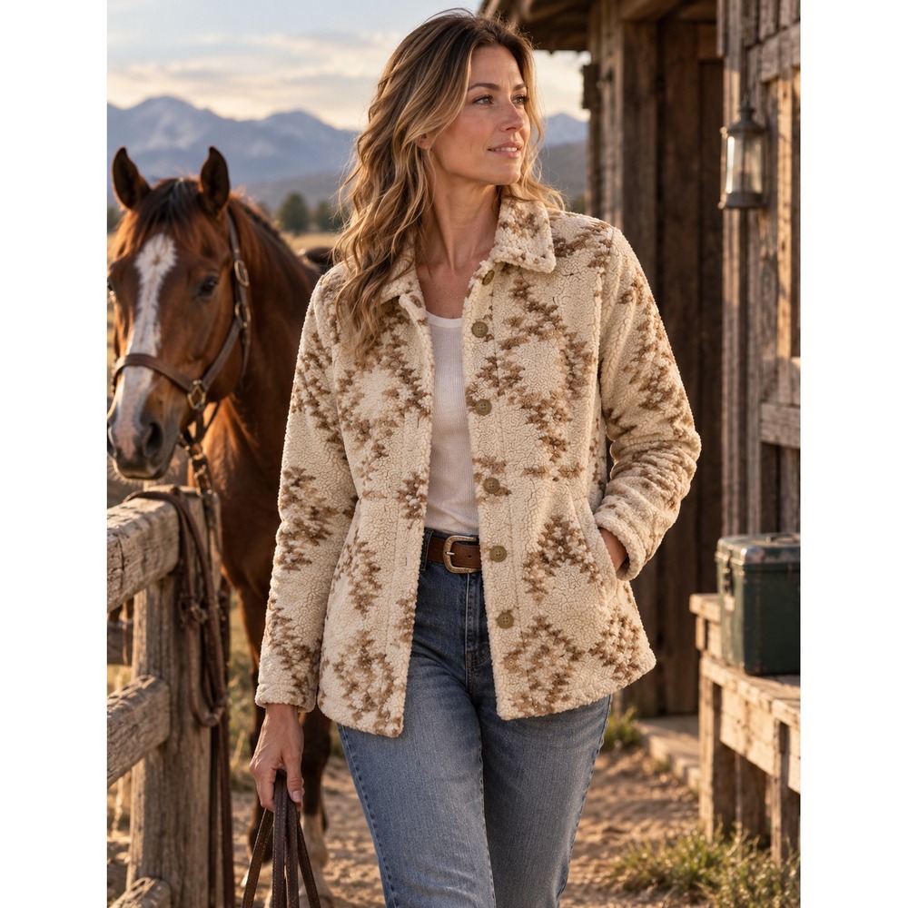 Ariat Womens S Sherpa Shacket Jacket Aztec Southwest Western Oversized Fleece